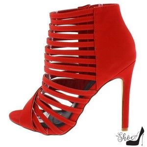 Faith Lipstick Red Caged Peep Toe Heels